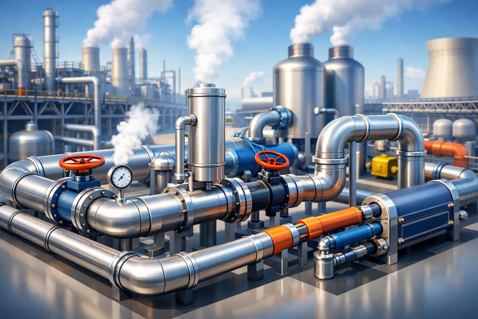 Guía para tubería de vapor en planta industrial